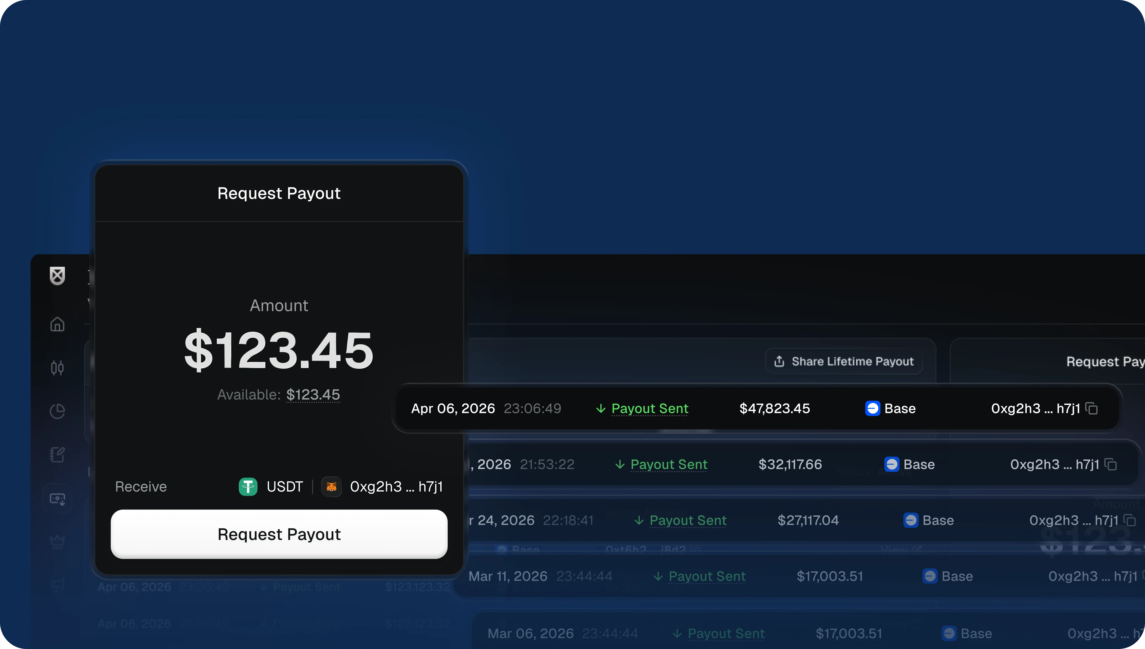 xato payout tracking screen showing withdrawal eligibility, performance progress and payout history in one view