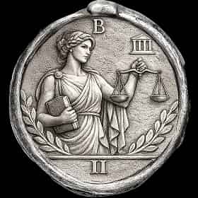 Silver Roman-style coin showing balanced scales, representing the second step of passing the xato trading evaluation